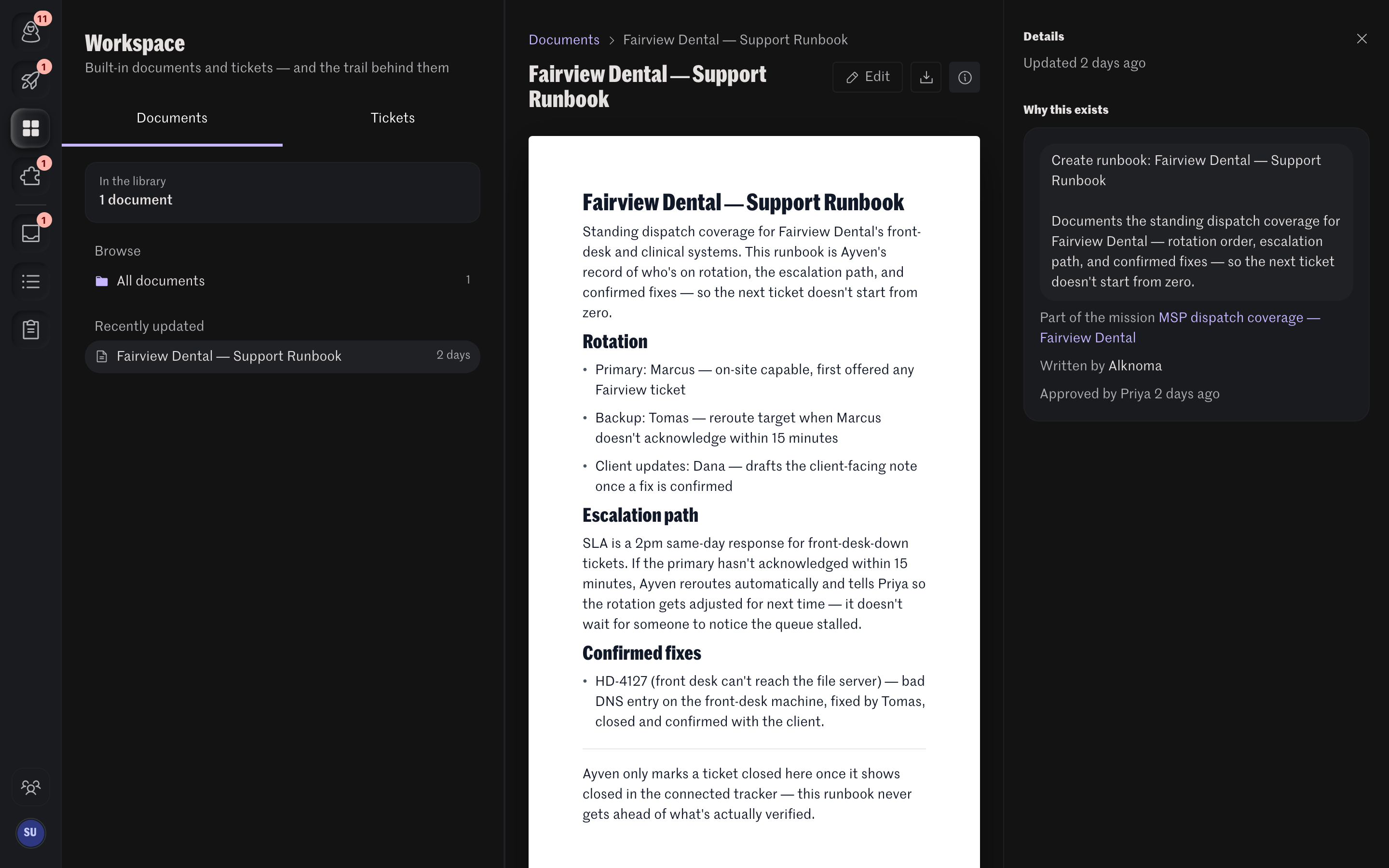 Ayven workspace document with context